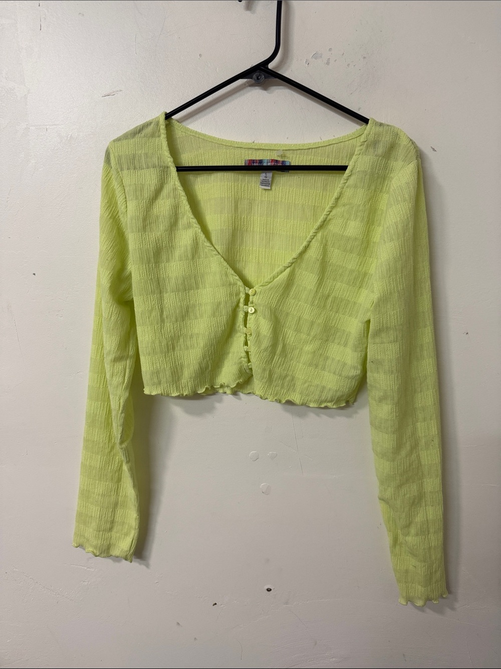 Urban Outfitters Neon Lime Cropped Button V-Neck Cardigan